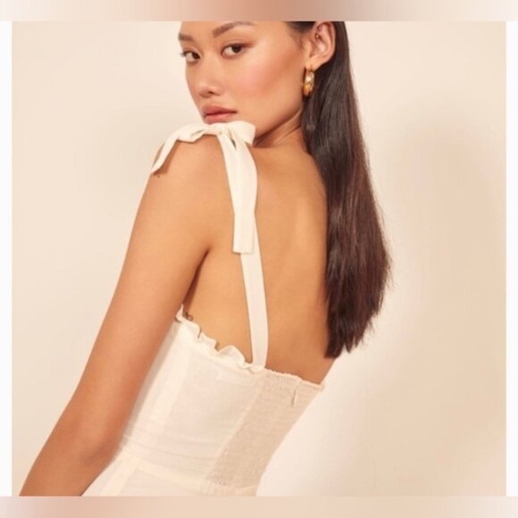 NWT Reformation Nikita Midi Dress in White Ivory Tie Straps Bridal | size 6 - Picture 3 of 12